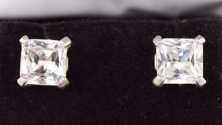 Sterling Silver CZ Gemstone Stud Earrings