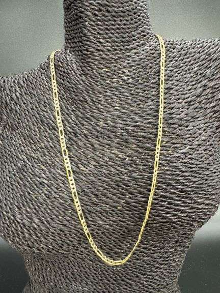 14k Yellow Gold-Hollow Pave Figaro Link Chain 4.3mm Necklace 22"