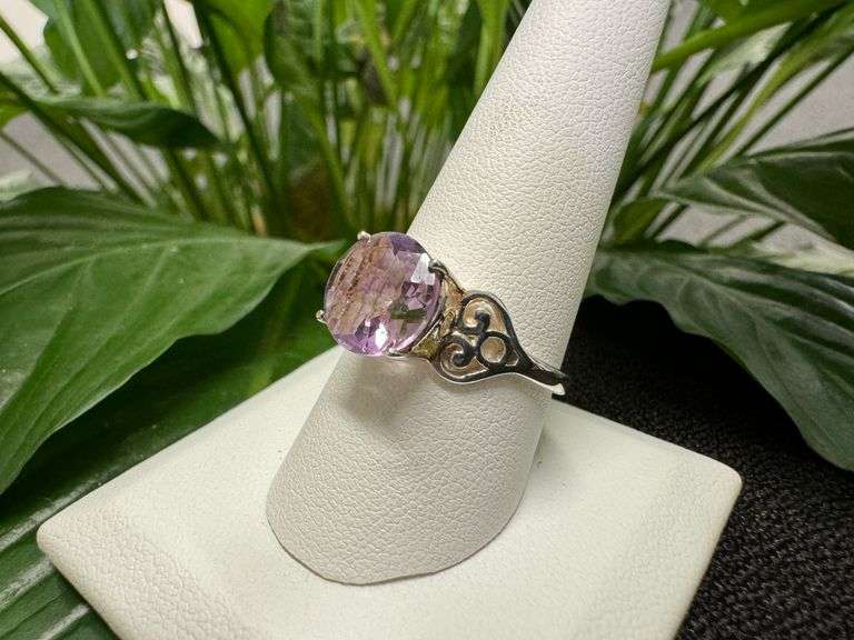 Sterling Silver Natural Gemstone Amethyst Ring Size 10