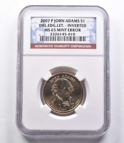 MS65 2007-P John Adams Dollar Error DBL Edge Lettering Inverted NGC