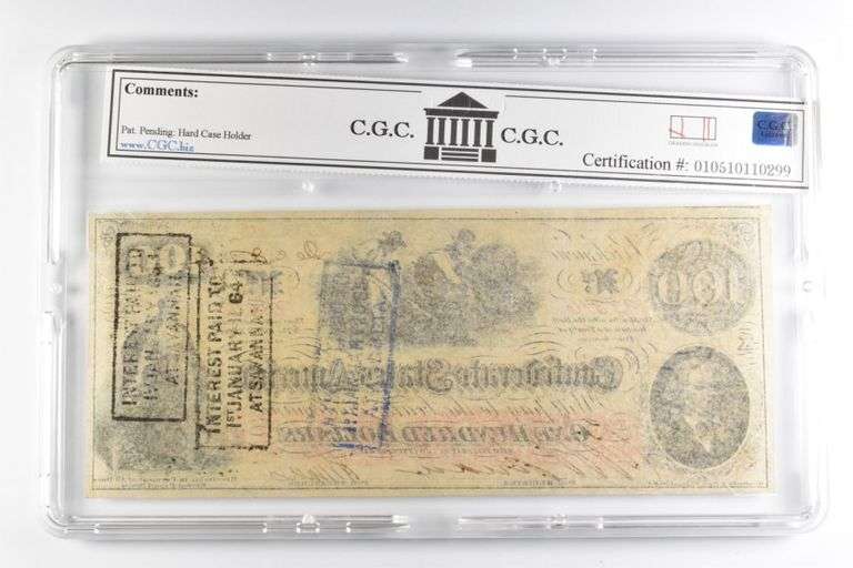CGC VF 35 PQ $100 1862 Confederate States America Note Triple Stamped