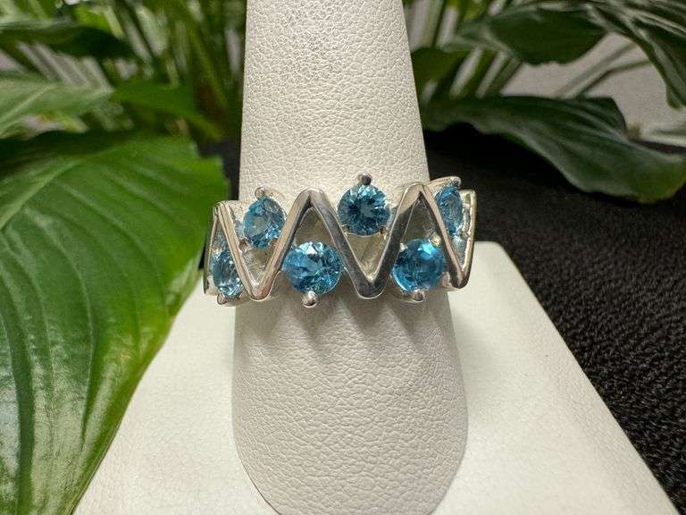 Sterling Silver Natural Gemstone Blue Topaz Ring Size 10