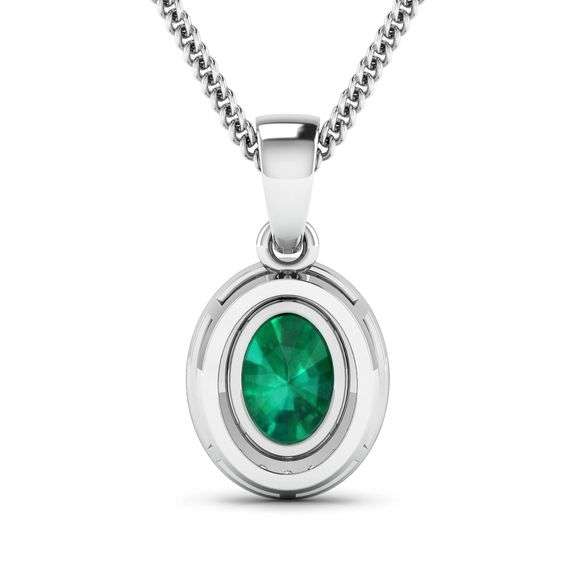 14KT White Gold 1.00ct Zambian Emerald and Diamond Pendant with Chain