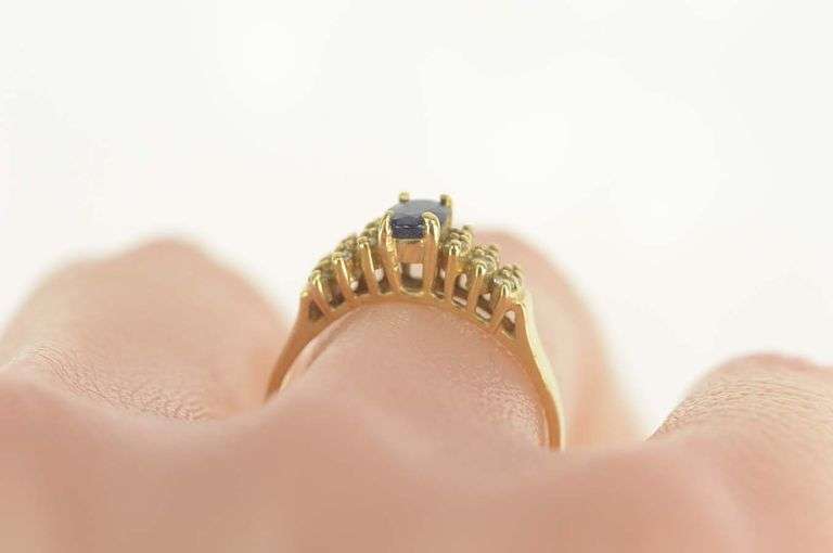 14K Yellow Gold Oval Sapphire Diamond Cluster Engagement Ring