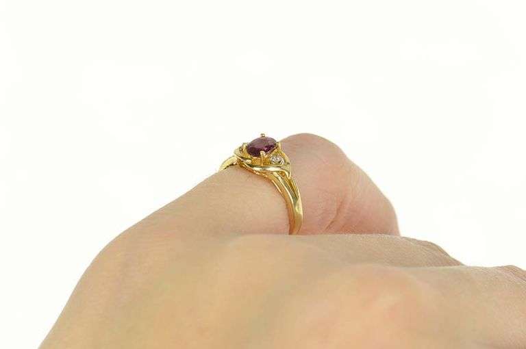 14K Yellow Gold Oval Ruby Diamond Accent Engagement Ring