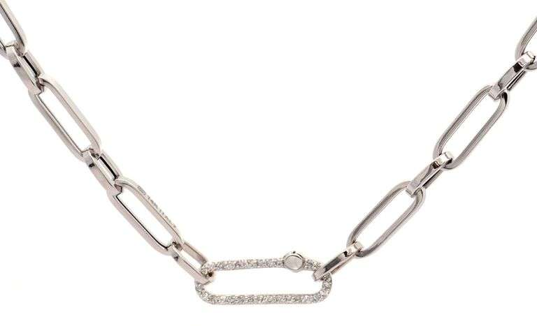0.10ctw Diamond Paperclip Chain Link Necklace in 14K