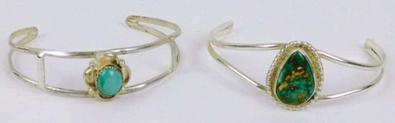 2 Vintage Navajo Sterling Turquoise Cuff Bracelets