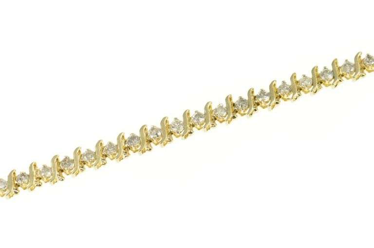 10K Yellow Gold 1.50 Ctw Diamond Wavy Link Classic Tennis Bracelet