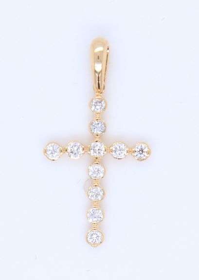 14kt Yellow gold approximate 0.25ctw diamond cross pendant