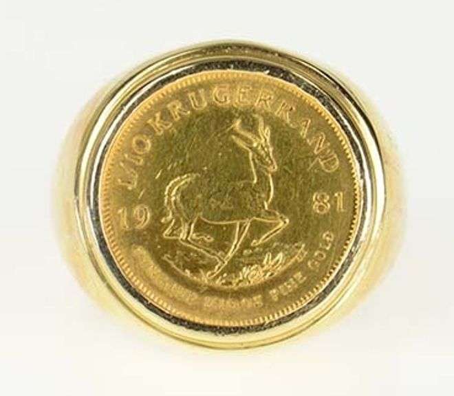 14K Yellow Gold 1981 ⅒ Oz Krugerrand South African Gold Coin Ring