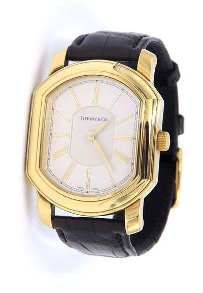 Tiffany & Co mark coupe 32mm quartz black leather strap watch