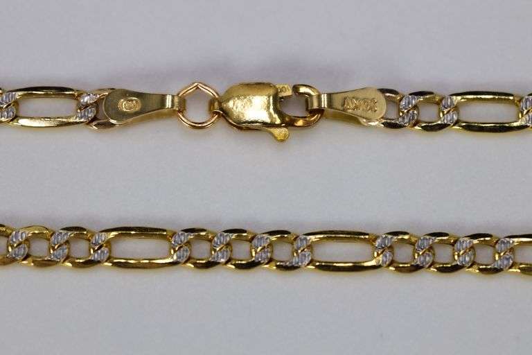 10k Yellow Gold Hollow Pave Figaro Link Chain 3.3mm Necklace 24"