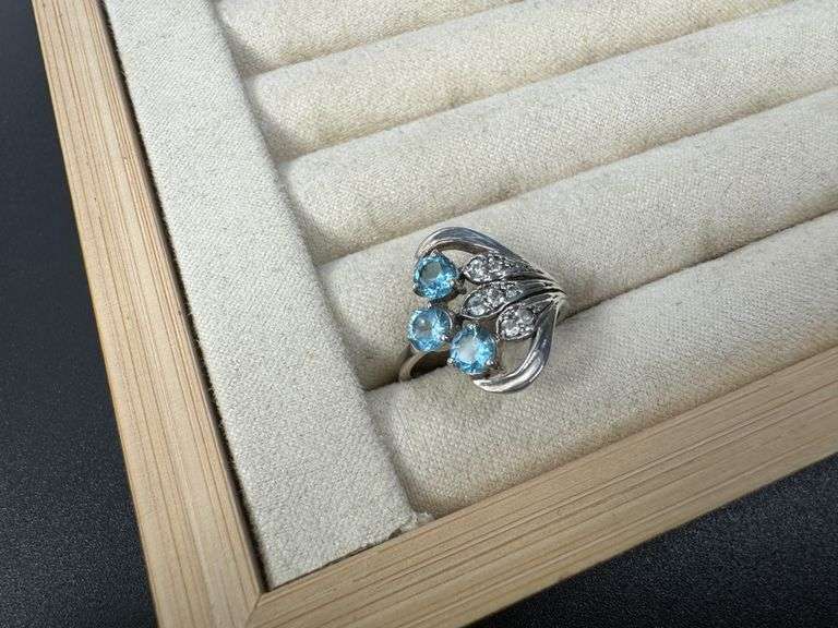 Sterling Silver Natural Gemstone Blue Topaz Ring Size 6