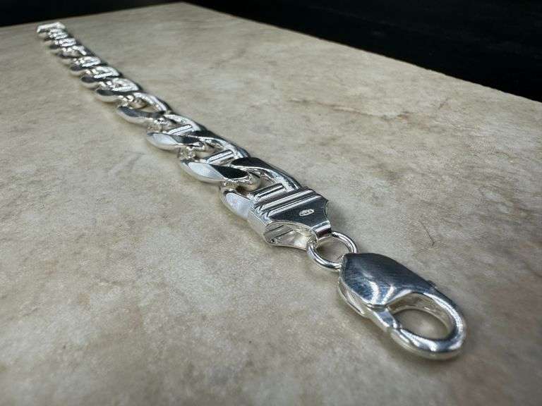 Sterling Silver 13.5mm Figaro Figarucci Chain Mariner Link 925 Italy Bracelet 9"
