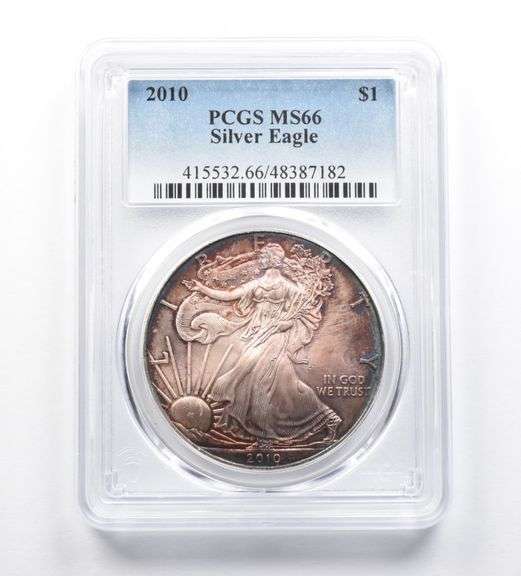 MS66 2010 American Silver Eagle PCGS Beautifully Toned Red/Blue