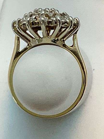 CERTIFIED 14K GOLD AND DIAMOND CLUSTER RING. 1.25 CARAT