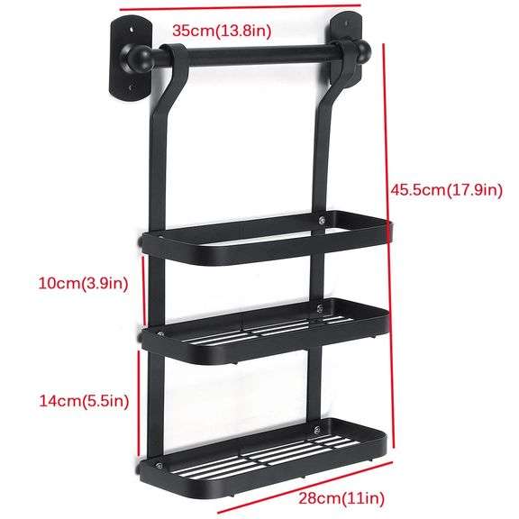 Wall-Mounted Rack: Black Stainless Steel Kitchen Shelf