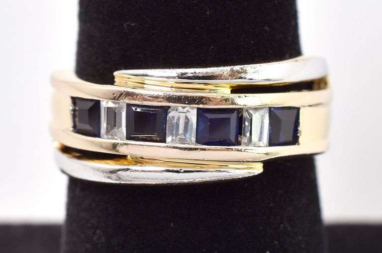 Sterling Silver Vermeil Blue Sapphire and CZ Gemstone Ring