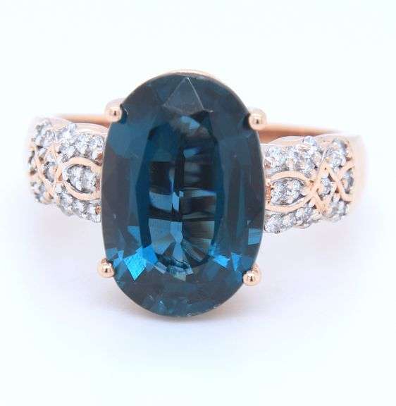 14kt Rose gold Lance Fischer 4.50ct London blue topaz and diamond ring