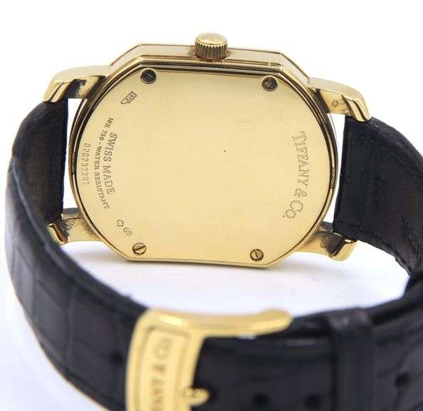 Tiffany & Co mark coupe 32mm quartz black leather strap watch