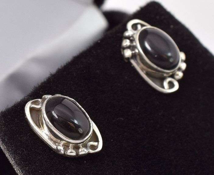 Sterling Silver Black Onyx Stud Earrings
