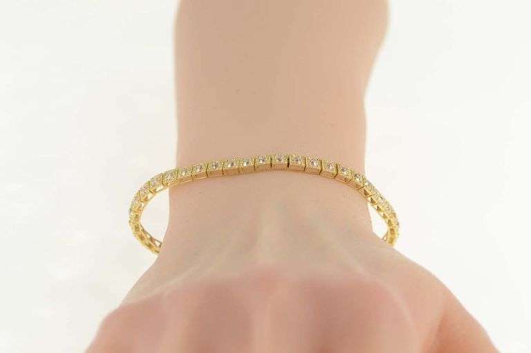 14K Yellow Gold Classic Squared Round Cut CZ Tennis Bracelet