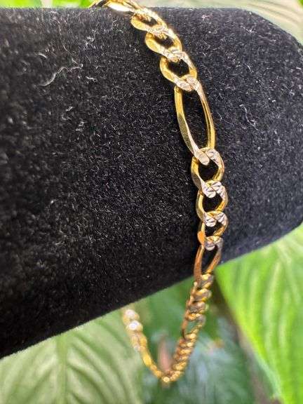 10k Yellow Gold Solid Pave Figaro Link Chain 3.3mm Bracelet 8"