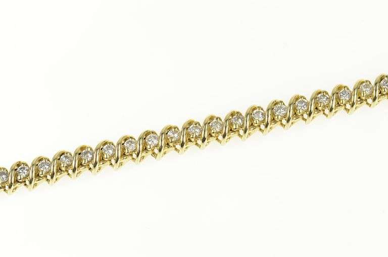 14K Yellow Gold 1.50 Ctw Classic Wavy Link Diamond Tennis Bracelet