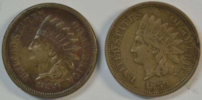 2 1859 Indian Head Cents in sharp XF