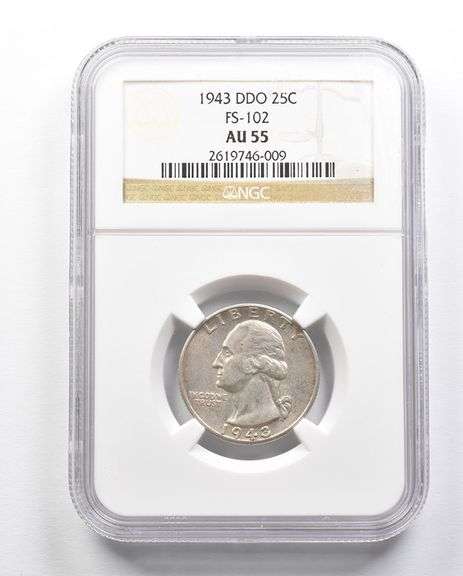 AU55 1943 Double Die Obverse Washington Quarter NGC RARE