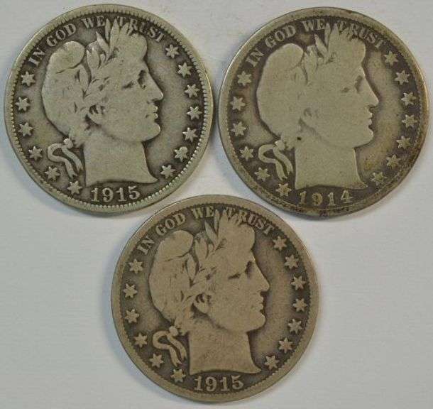 Scarcer 1914-S, 1915-D, & 1915-S Barber Half Dollars in VG