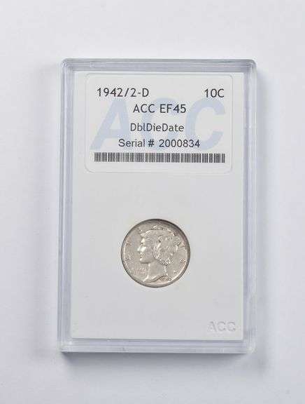 EF45 1942/2-D Mercury Dime DBL DIE Date ACC