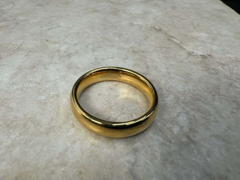 Men's Tungsten Carbide Thin Gold Color Tone Band Wedding Band Comfort Fit Ring Size 8