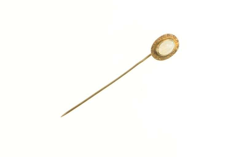 14K Yellow Gold Victorian Ornate Scroll Trim Natural Opal Stick Pin