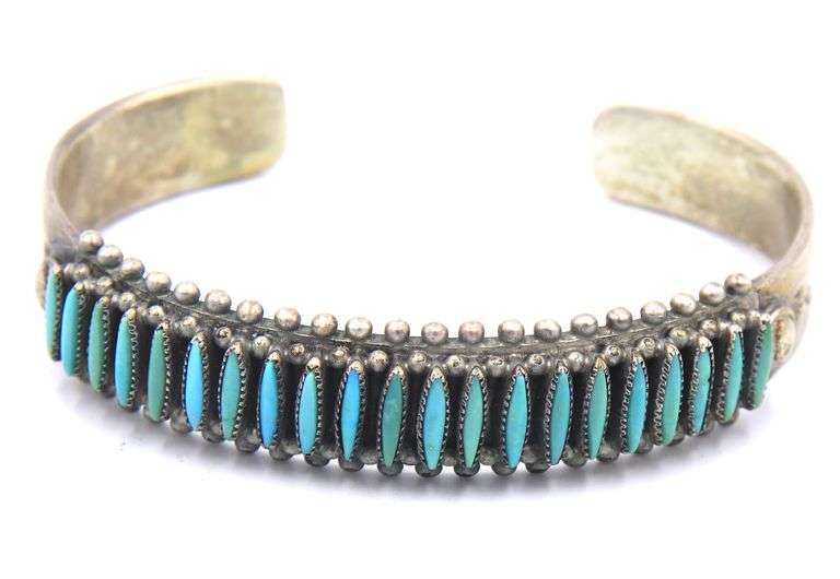 Vintage 925 sterling silver signed Turquoise cuff bangle