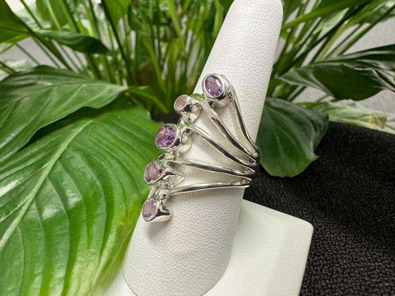 Sterling Silver Natural Gemstone Amethyst Ring Size 8