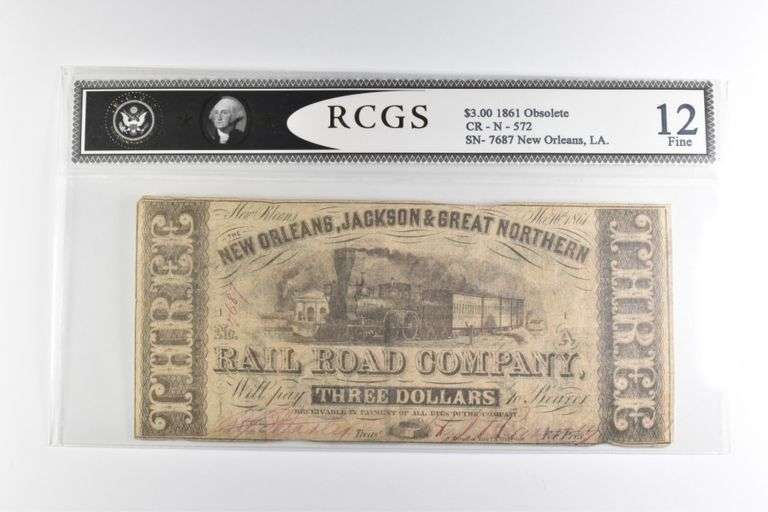 RCGS Fine 12 $3 1861 New Orleans LA Jackson Great Northern Railroad Co