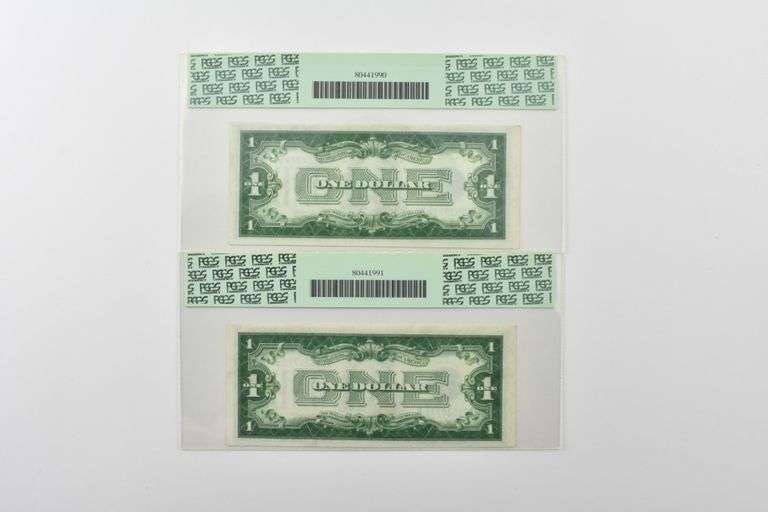 (2) PCGS Choice Abt New 55/58 PPQ $1 1928-A/B Silver Cert Fr 1601/1602