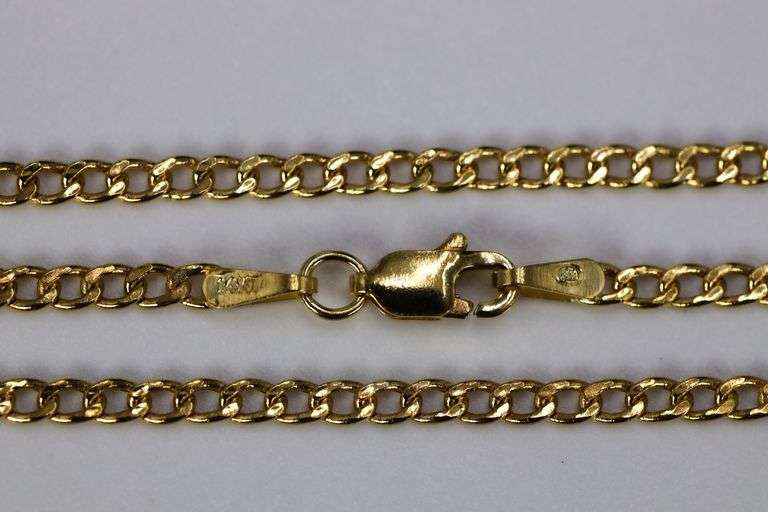 14k Yellow Gold Hollow Curb Link Chain 2.5mm Necklace 22"