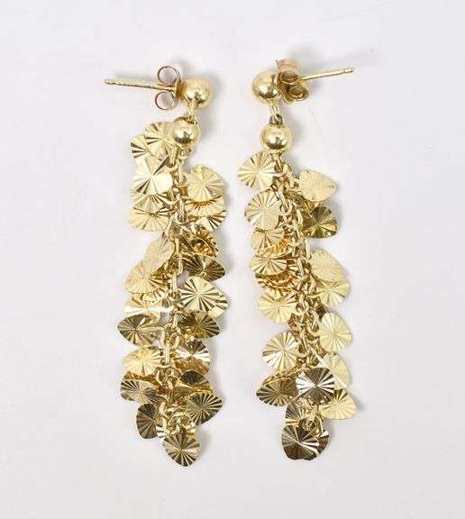 Wonderfully Unique 14K Yellow Gold Dangle Earrings - U.S. Auction Brokers