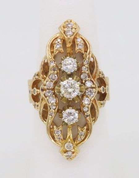 Vintage Navette Diamond Ring