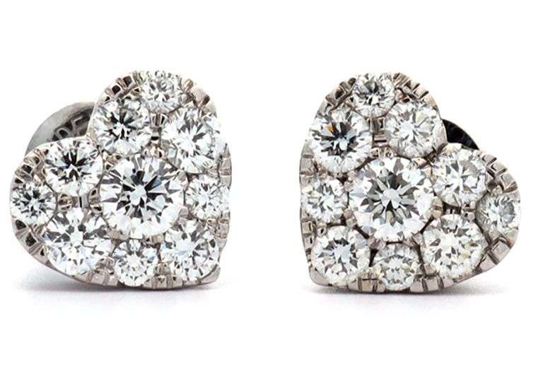 1.00ctw Diamond Cluster Heart Shaped Stud Earrings in 14K