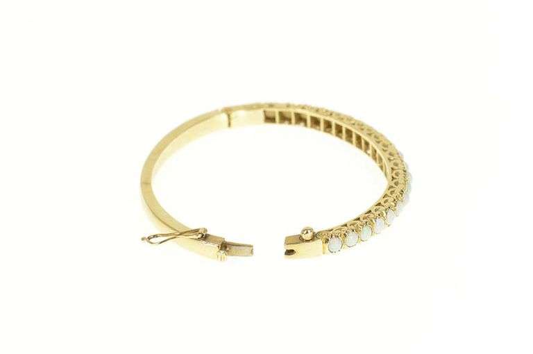 14K Yellow Gold Victorian Graduated Natural Opal Bangle Bracelet
