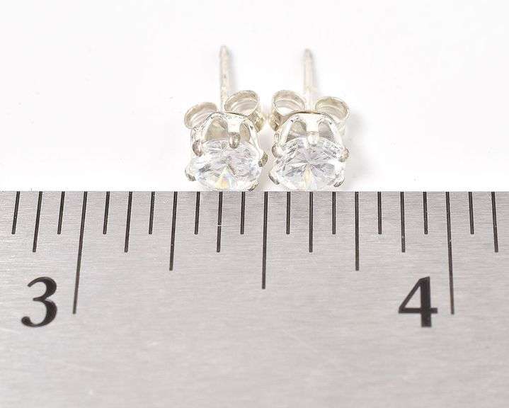 Sterling Silver CZ Gemstone Stud Earrings
