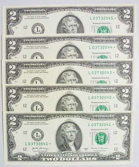 (5) Superb Crisp 2017A $2 Star Notes San Francisco-Consecutive!