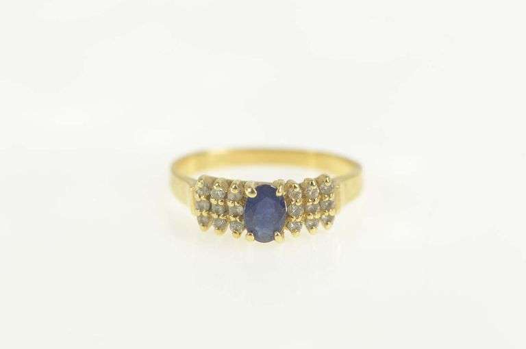 14K Yellow Gold Oval Sapphire Diamond Cluster Engagement Ring