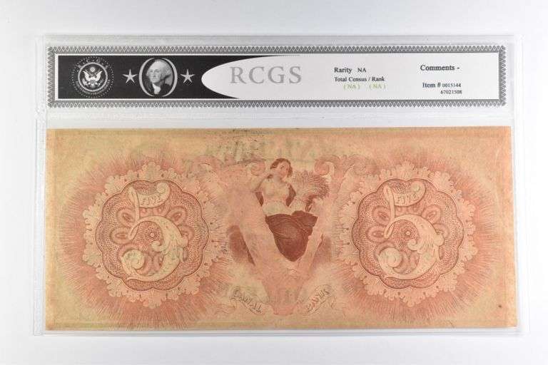 RCGS Gem CU 67 PQ $5 1840s New Orleans, LA Canal & Banking Co Note