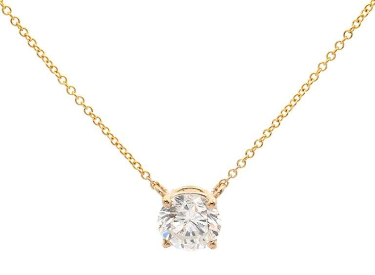 GIA Certified 1.57ct Round Laser Drilled Diamond Solitaire Pendant Necklace in 14K