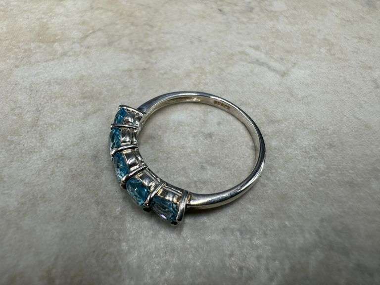 Sterling Silver Natural Gemstone Blue Topaz Ring Size 7