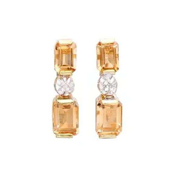 18 Kt Yellow Gold Plate 3.5 Ct Natural Citrine and Diamond  Earrings